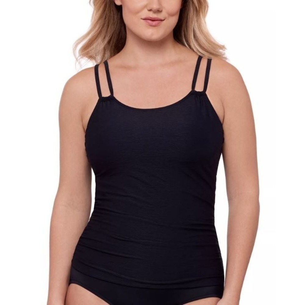 Swim Solutions‎ Women's Tunnel Scoop Neck Tankini Top in Black Size 16